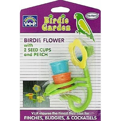 Vo-Toys Birdie Flower with Two Seed Cups and Perch Bird Toy Assorted Colors