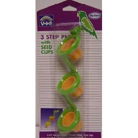 Vo-Toys Tri Level Perch with Seed Cups Bird Toy Assorted Colors